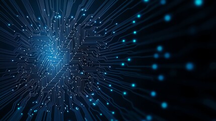 Poster - A mesmerizing digital abstract image featuring glowing blue lines radiating from a central point, representing data flow, connectivity, and the essence of technology in modern life