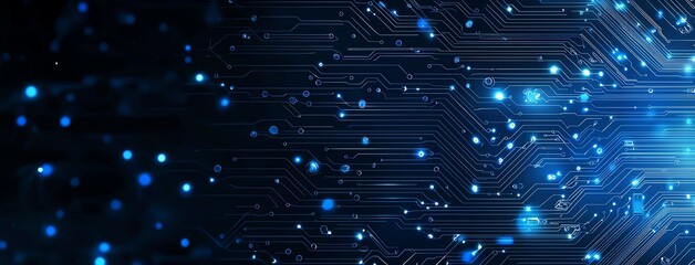 Poster - A captivating abstract image featuring a digital circuit board with glowing blue lines and dots, symbolizing innovation, connectivity, and the future of technology.