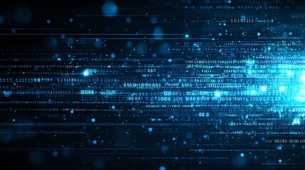 Poster - Dynamic digital background showcasing luminous data streams and vibrant blue particles. Ideal for technology, innovation, and data visualization themes. Modern abstract concept.