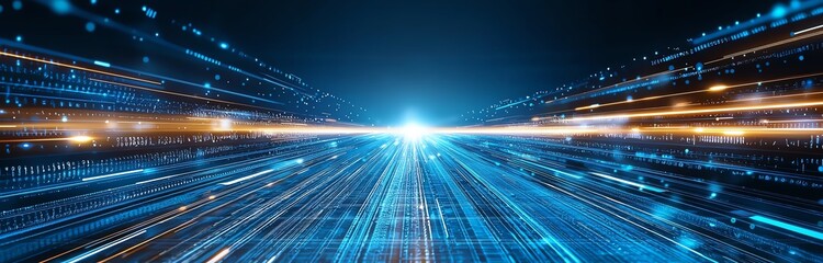Aufkleber - A vibrant visual representation of digital acceleration showcasing bright streaks of light emanating from a central point, symbolizing innovation and advanced technology in motion.