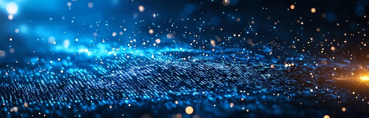 Poster - A stunning abstract representation of digital waves illuminated by vibrant blue and golden lights, creating a futuristic and dynamic atmosphere.