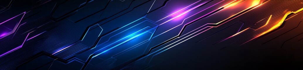 Poster - Dynamic abstract background featuring vibrant neon lines in blue, purple, and orange hues, creating a sense of motion and energy, perfect for tech and modern design projects.