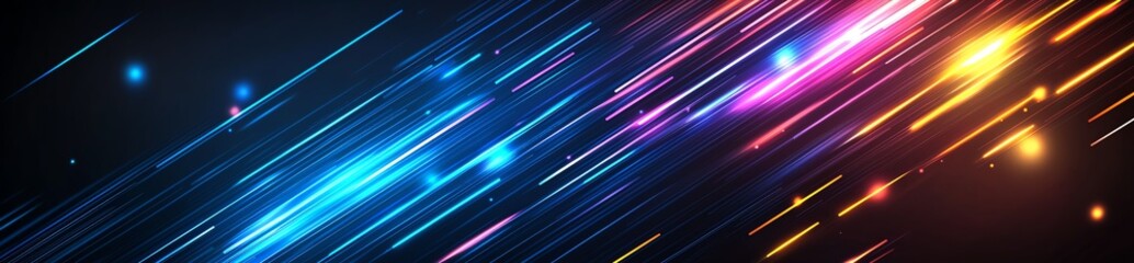 Poster - A vibrant display of light streaks in blue, pink, and orange, creating a dynamic background for digital designs or artistic projects. Perfect for adding energy and color.