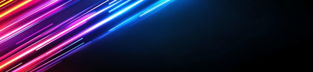 Poster - An abstract digital background featuring dynamic neon beams of light in vibrant colors. Ideal for use in technology, design, or artistic projects requiring a modern touch.