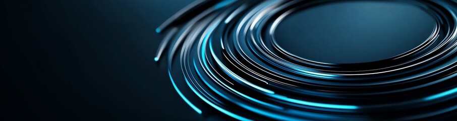 Poster - A close-up view of sleek, modern metallic rings flowing in a dynamic pattern against a dark, minimalistic background, highlighting innovation and futuristic design concepts.