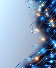 Poster - a vibrant abstract digital background featuring luminous blue and orange circuit patterns, represent
