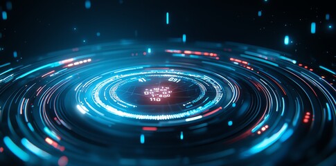 Poster - a mesmerizing digital abstract image displaying vibrant circular patterns and glowing lights symboli