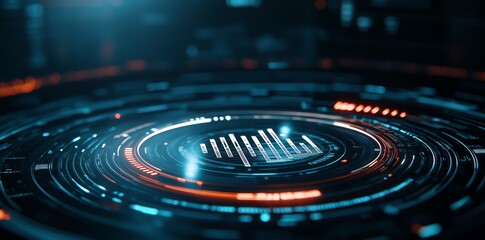 Aufkleber - Futuristic digital interface showcasing data visualization in a glowing, circular format
