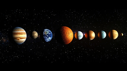 Wall Mural - Exploring the solar system planets and moons outer space digital art cosmic environment wide-angle view astronomy concept