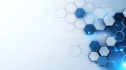 Poster - A modern abstract background featuring interconnected hexagons in shades of blue. Perfect for technology themes, innovation, and data representation, creating a futuristic feel.