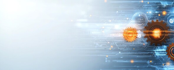 Aufkleber - A dynamic abstract image featuring gears and glowing elements, symbolizing innovation and advanced technology. Perfect for backgrounds in tech-related projects or presentations.