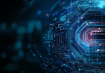 Poster - An abstract close-up of a futuristic circuit board, showcasing intricate patterns and glowing elements
