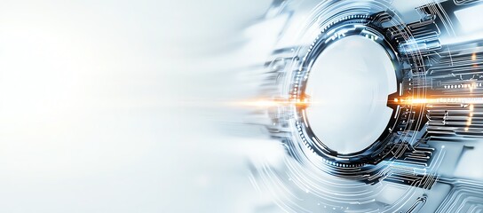 Poster - futuristic abstract design showcasing a high-tech circular structure with dynamic light trails and a