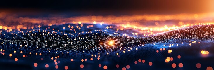 Poster - A mesmerizing abstract image depicting a vibrant digital landscape with glowing particles and fluid colors, representing the fusion of technology and creativity in the modern age.