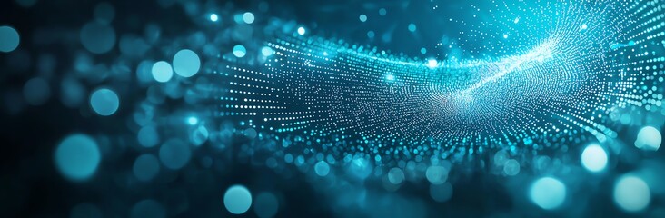 Poster - A mesmerizing abstract background featuring dynamic blue lights and particles evoking a sense of futuristic technology and innovation