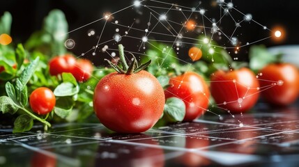 Poster - A futuristic blockchain-powered food supply chain ensuring transparent agricultural traceability.