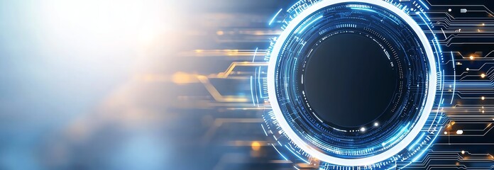 Aufkleber - A captivating futuristic background featuring glowing circles and digital lines, representing advanced technology and connectivity in a vibrant and dynamic theme.