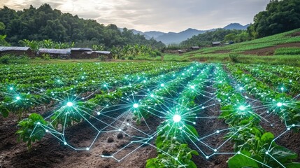 Poster - A futuristic blockchain-powered food supply chain ensuring transparent agricultural traceability.