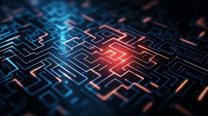 Aufkleber - A vibrant digital maze illuminated with blue and red lights, showcasing intricate patterns and connections, symbolizing complexity in modern technology and data flow.