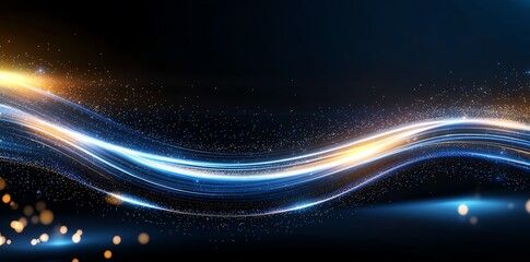 Poster - An abstract digital background featuring vibrant streaks of light in blue and orange, creating a mesmerizing flow