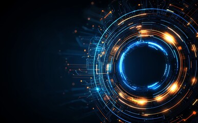 Aufkleber - A futuristic digital abstract background featuring glowing circular patterns and lines that convey the essence of innovation and technology, ideal for tech-focused projects.