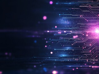Poster - Abstract digital circuit board with glowing lines and particles, creating a futuristic tech background. Ideal for themes related to innovation, data, and modern electronics.