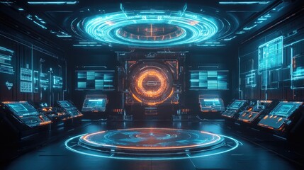 Poster - A futuristic digital control room overseeing fully autonomous industrial production lines.
