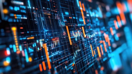Poster - A futuristic economy scene, showing AI-driven financial solutions, risk management, and banking technology, top view.