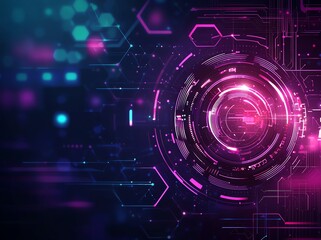 Poster - a vibrant and futuristic digital interface featuring glowing circles and hexagonal shapes