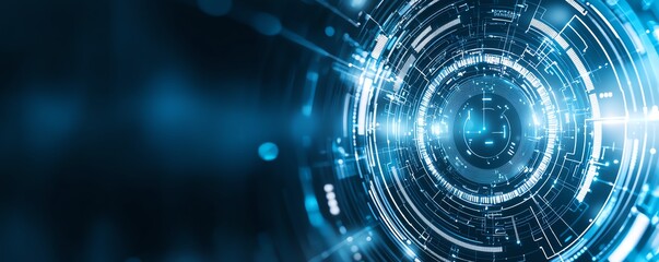 Aufkleber - A futuristic digital concept featuring circular patterns and glowing blue lines, representing innovation and advanced technology
