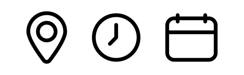 Aufkleber - Address location icon. Stopwatch timer icon. Date Calendar icon - Web icons set