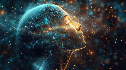 Poster - Cosmic enlightenment woman in ethereal space digital art abstract environment side view spiritual vision