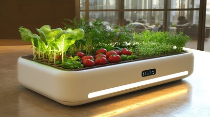 Poster - A futuristic hydroponic vegetable garden with automated irrigation and AI-controlled nutrient supply.