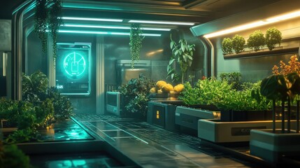 Poster - A futuristic hydroponic vegetable garden with automated irrigation and AI-controlled nutrient supply.