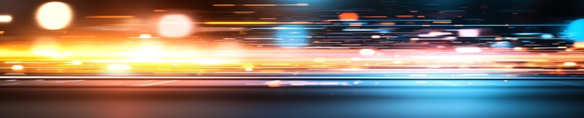 Poster - A dynamic long exposure photo capturing the vibrant motion of vehicle lights at night, creating a vivid tapestry of colors that evoke speed and energy on the urban landscape.