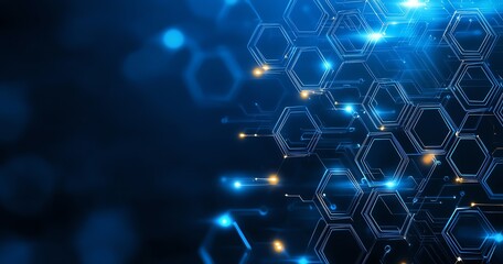 Aufkleber - A vibrant blue hexagon network with glowing lights, representing advanced technology and digital connectivity. Ideal for illustrating concepts related to innovation and data.