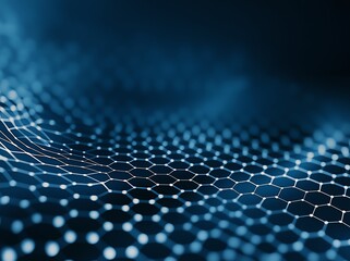 Poster - This abstract image showcases a network of hexagonal shapes in vibrant blue tones, representing futuristic technology and data visualization, perfectly fitting for tech-themed proj