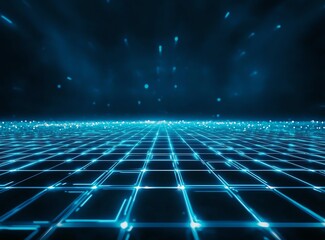 Poster - A mesmerizing digital landscape featuring a glowing grid in a futuristic setting
