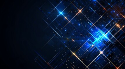 Poster - A captivating abstract background featuring vibrant blue lights and shimmering stars. Perfect for a tech-themed project, website backdrop, or creative visual presentation.