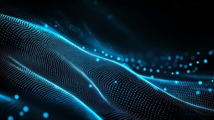 Poster - A mesmerizing abstract representation of flowing digital waves illuminated by blue light, creating a captivating visual experience that symbolizes technology and innovation.