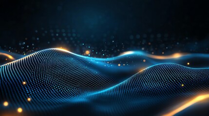 Poster - Dynamic blue waves of light flow seamlessly across a dark background, creating a stunning visual display of energy and motion. Perfect for tech-related themes and digital concepts.