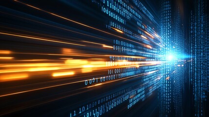 Poster - Dynamic abstract background showing vibrant blue and orange lines representing data flow and digital connectivity in a technological environment.