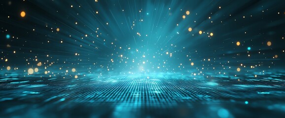 Poster - A mesmerizing display of glowing blue lights and abstract patterns, creating an immersive digital atmosphere ideal for technology and innovation themes.