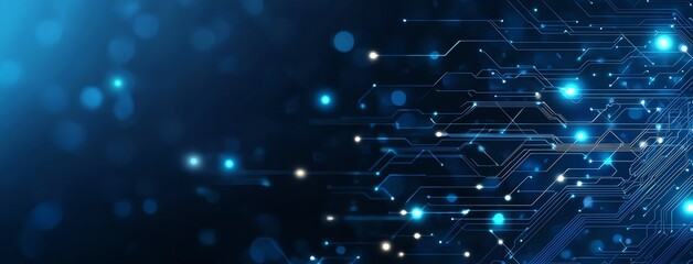 Poster - this image showcases an abstract digital design with glowing blue lines and dots, representing data 