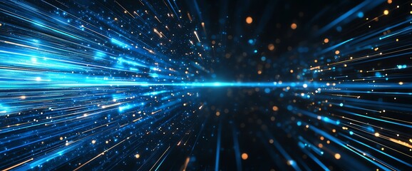 Poster - Dynamic blue light streaks create an energetic, futuristic vibe, symbolizing speed and innovation. This vibrant abstract image captures the essence of technology and progress.