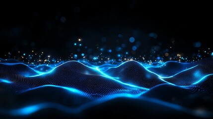 Poster - A stunning digital representation of blue waves illuminated by light, creating a dynamic and high-tech atmosphere