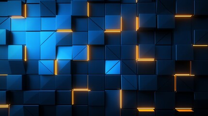 Poster - This image showcases a modern abstract design with blue and yellow illuminated cubes, perfect for technology or futuristic themes, adding depth and creativity to any project.