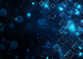 Poster - A mesmerizing abstract image showcasing glowing blue squares and bokeh effects against a dark background, perfect for digital projects and modern designs.
