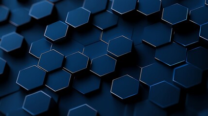Poster - This abstract image features a blue geometric pattern of interlocking hexagons, creating a modern and sleek visual effect ideal for technology and graphic design projects.