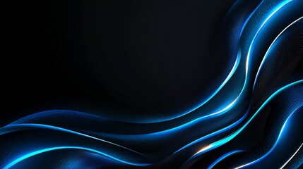 Poster - A stunning abstract background featuring smooth, flowing blue lines against a deep black backdrop, ideal for creating modern designs or as a visual element in digital projects.
